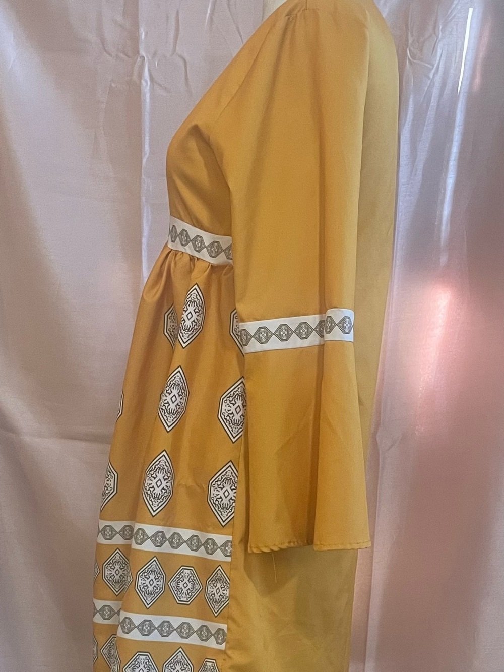 V-Neck Long-Sleeve Mini Dress in Mustard - Picture 2 of 11